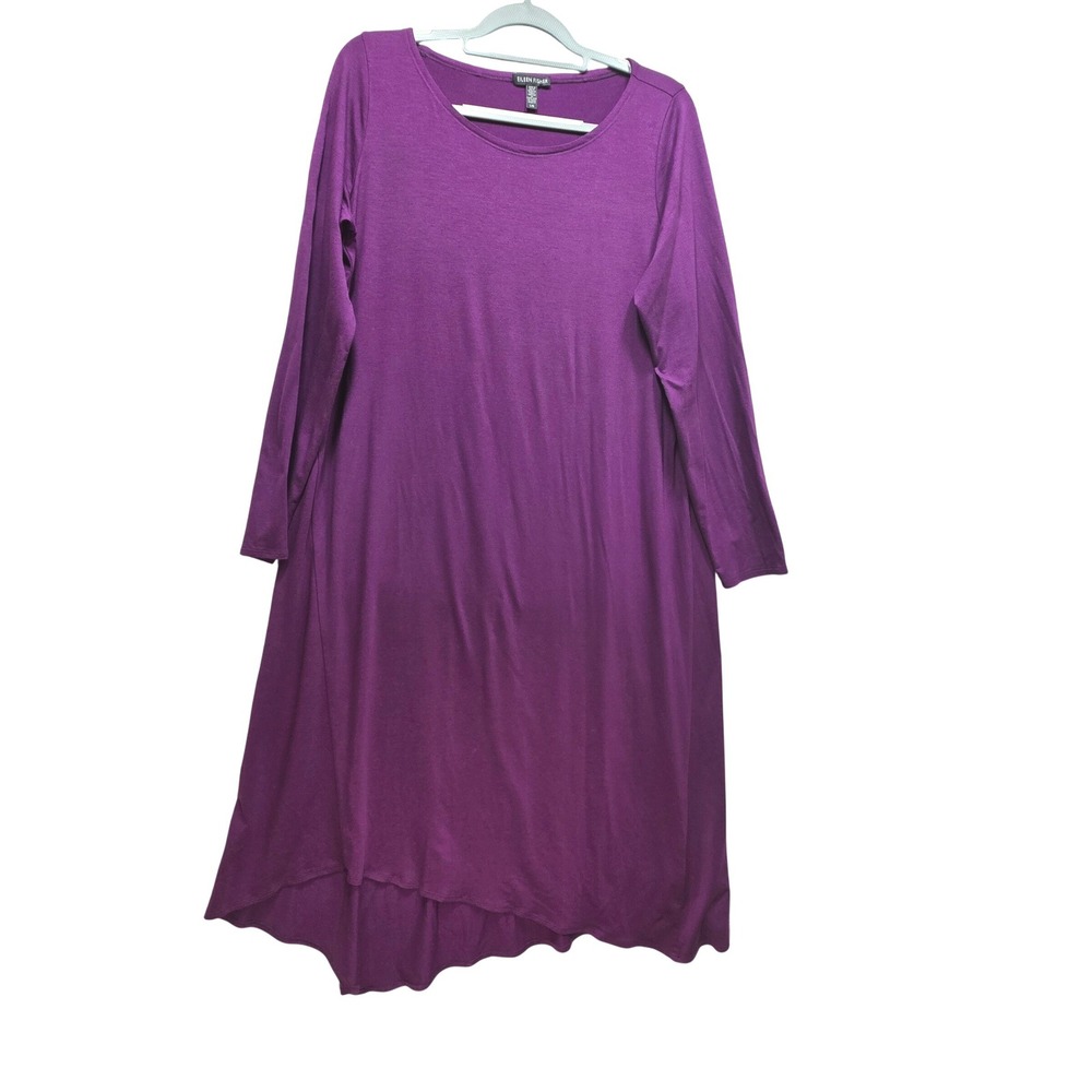 Eileen Fisher Maxi Dress Tencel Lyocell Long Sleeve Handkerchief Hem Sz L Purple